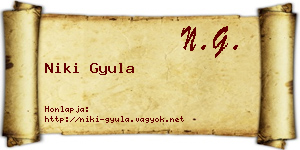 Niki Gyula névjegykártya